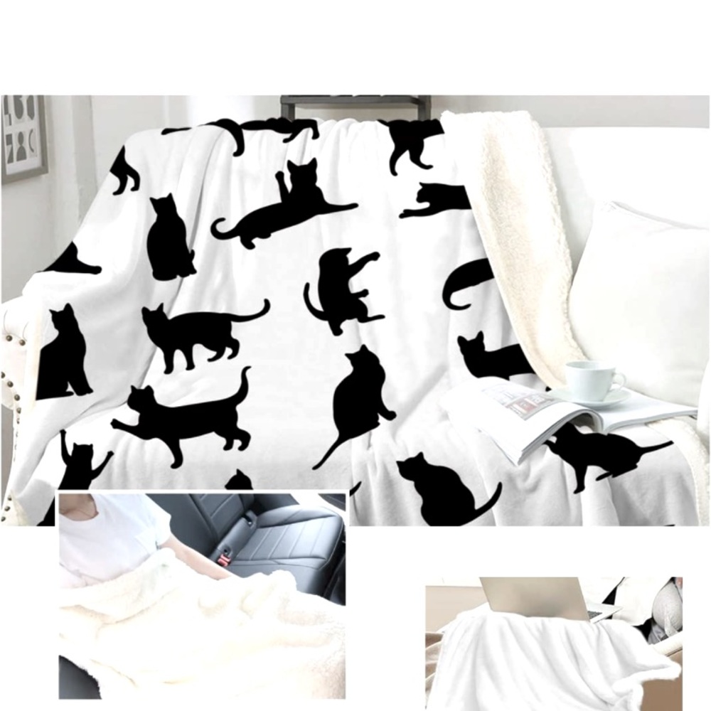 🆕Adorable Black Kitty/Sherpa Fleece Throw Blanket - Picture 4 of 5